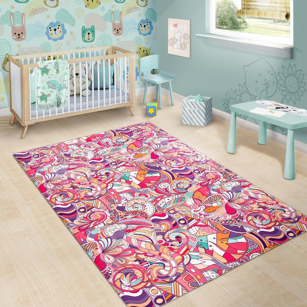 Pastel Bohemian Floral Pattern Print Area Rug GearFrost