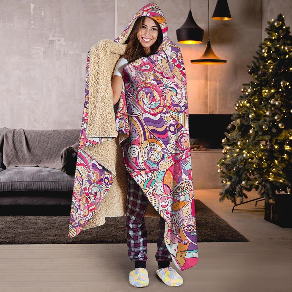 Pastel Bohemian Floral Pattern Print Hooded Blanket