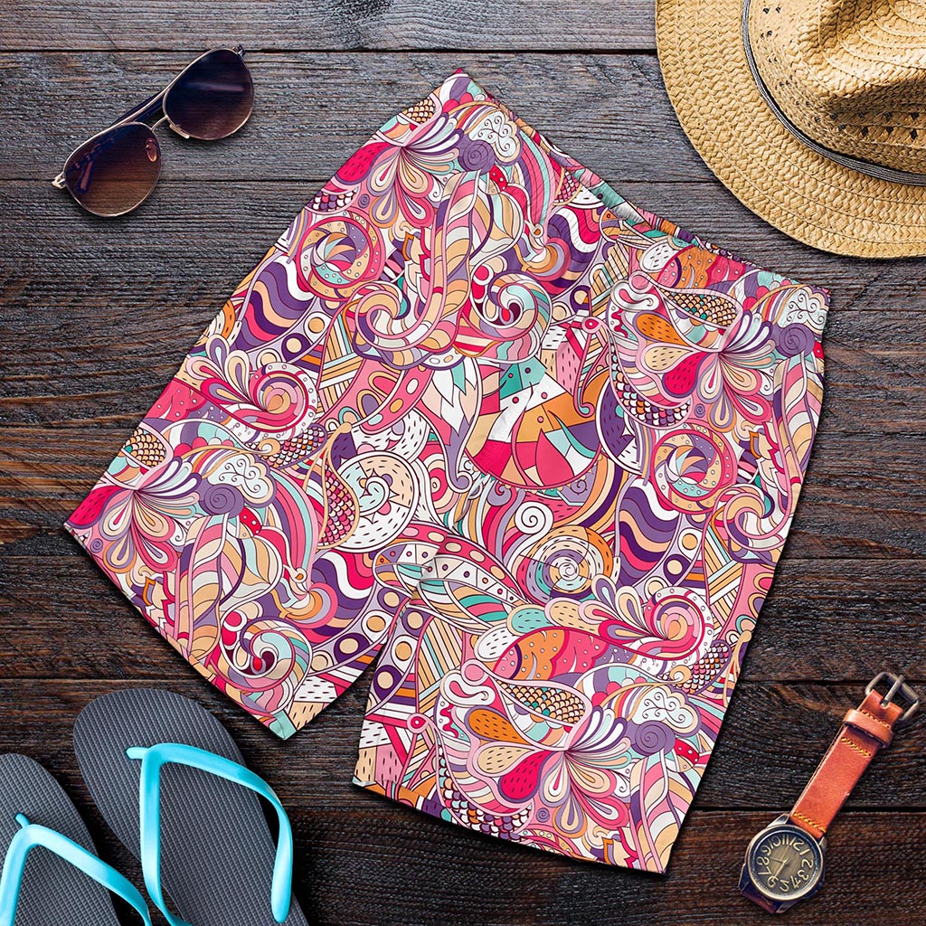 Pastel Bohemian Floral Pattern Print Men's Shorts