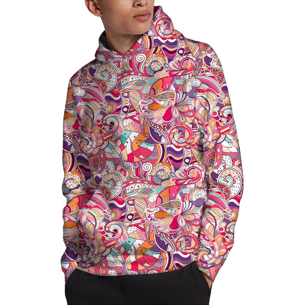 Pastel Bohemian Floral Pattern Print Pullover Hoodie
