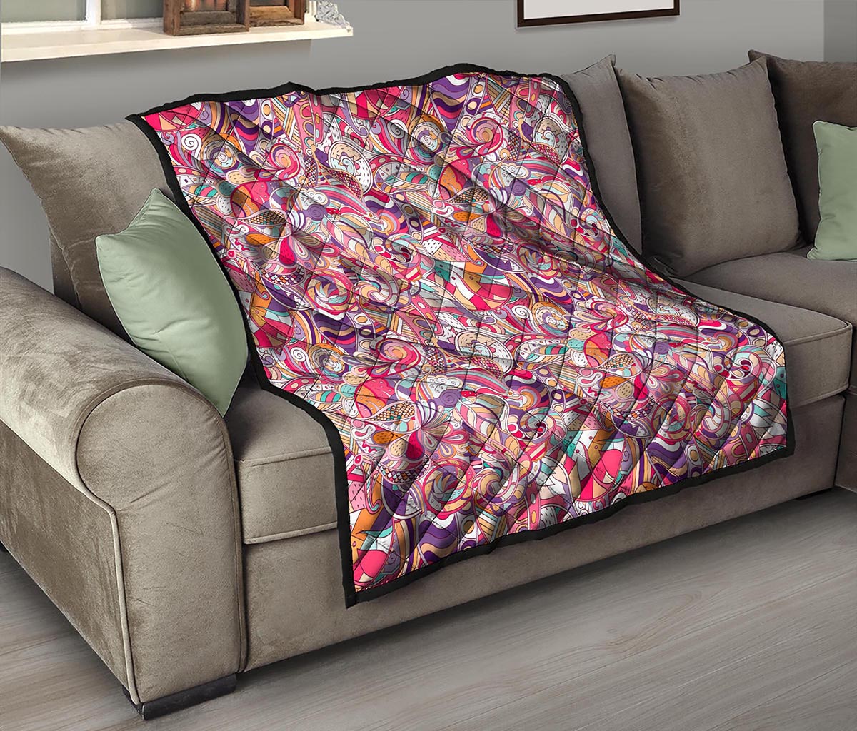 Pastel Bohemian Floral Pattern Print Quilt