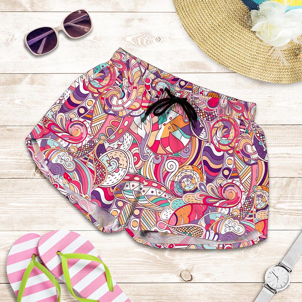 Pastel Bohemian Floral Pattern Print Women's Shorts