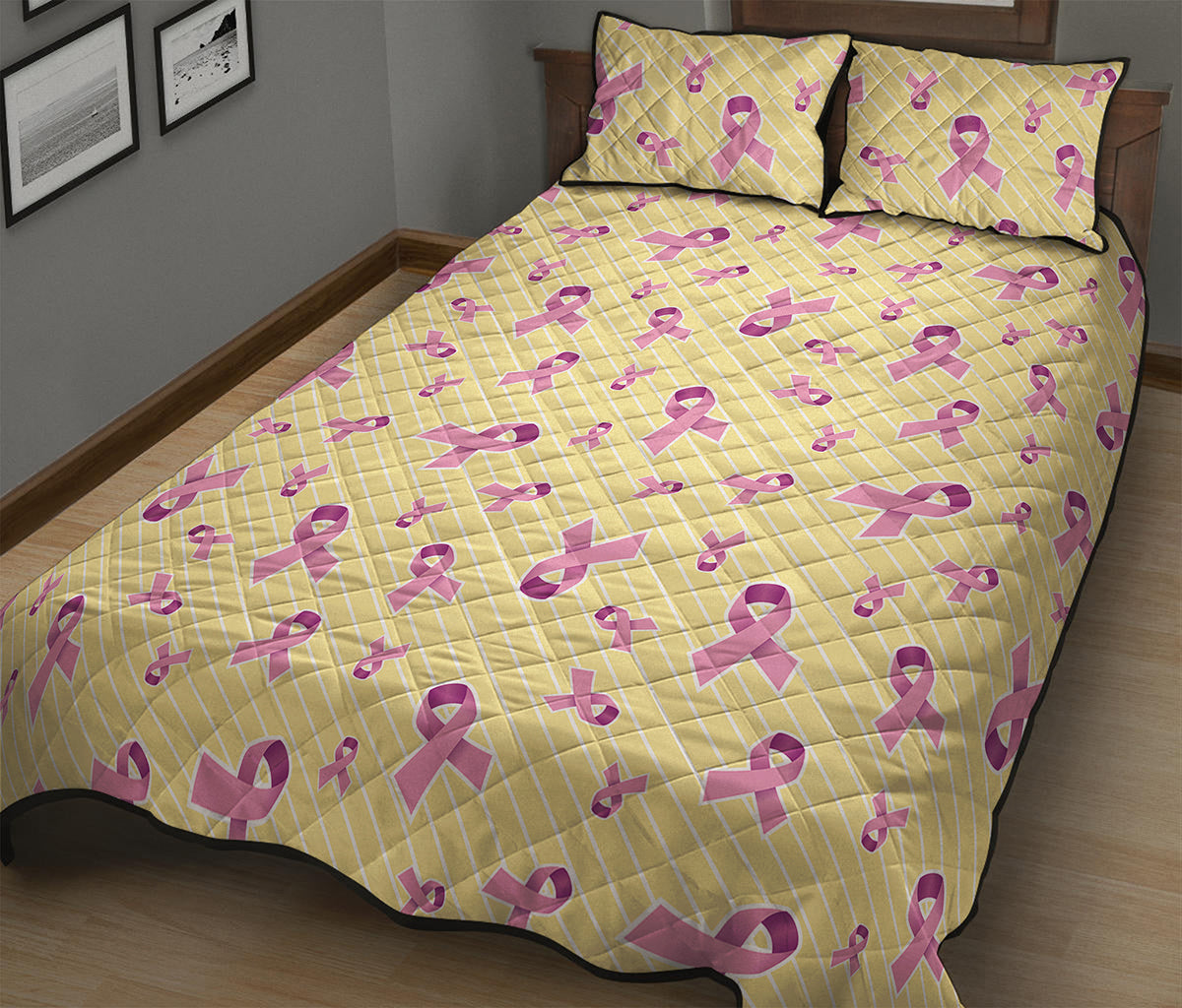 Pastel Breast Cancer Awareness Print Quilt Bed Set