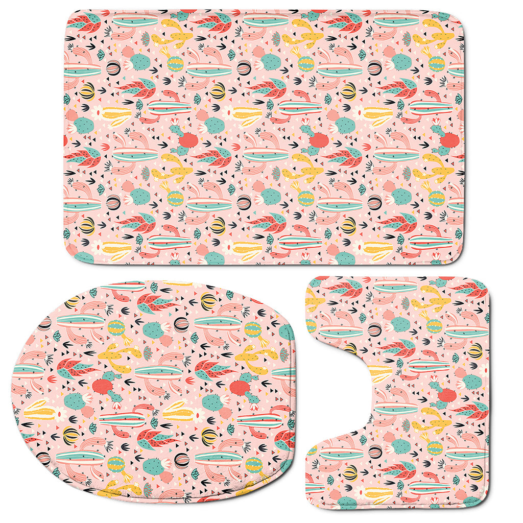 Pastel Cactus And Succulent Print 3 Piece Bath Mat Set