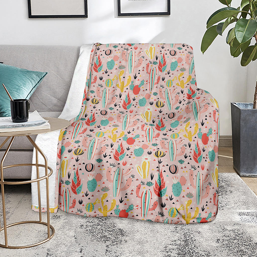 Pastel Cactus And Succulent Print Blanket