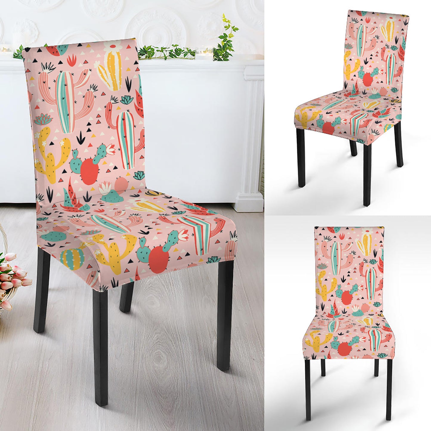 Pastel Cactus And Succulent Print Dining Chair Slipcover