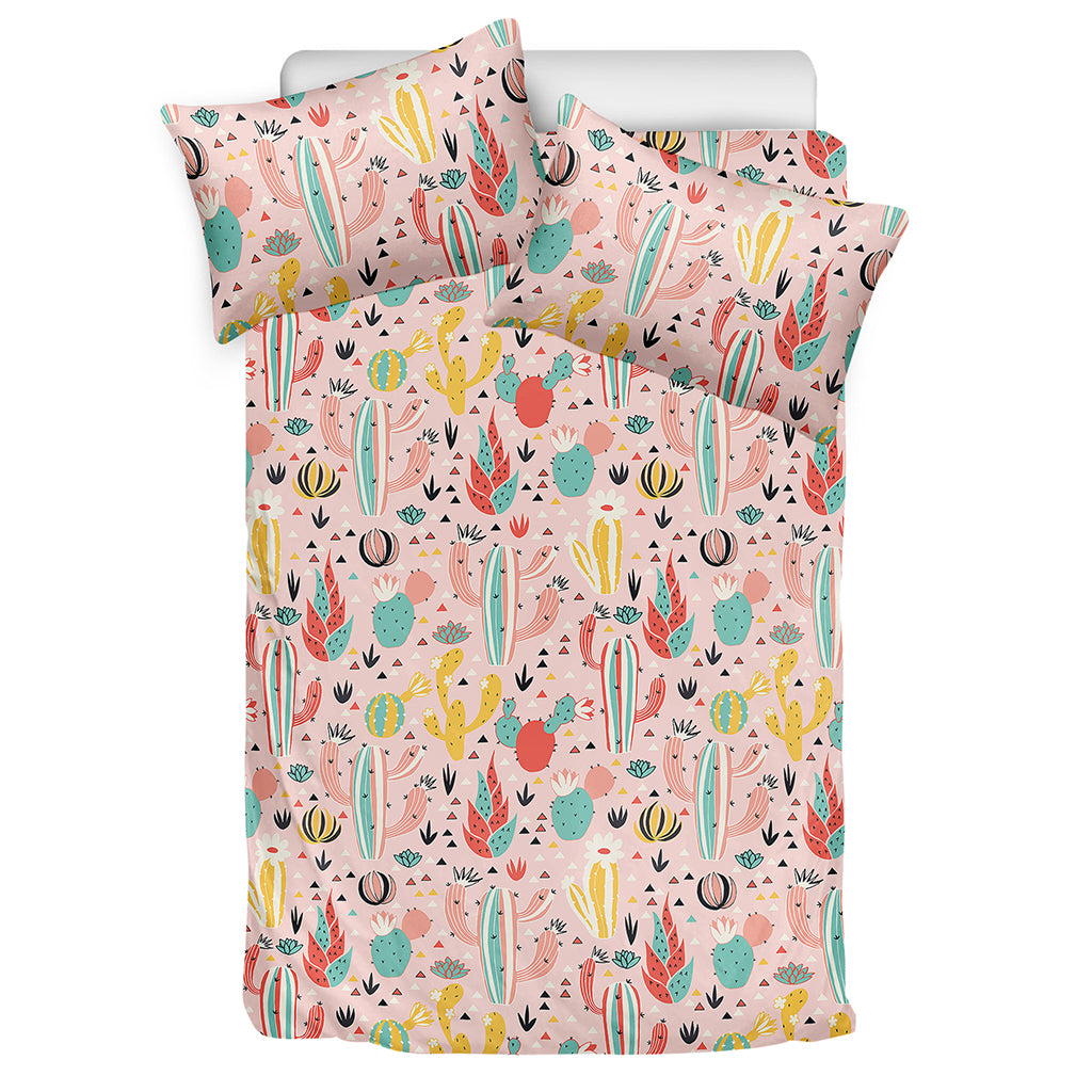 Pastel Cactus And Succulent Print Duvet Cover Bedding Set