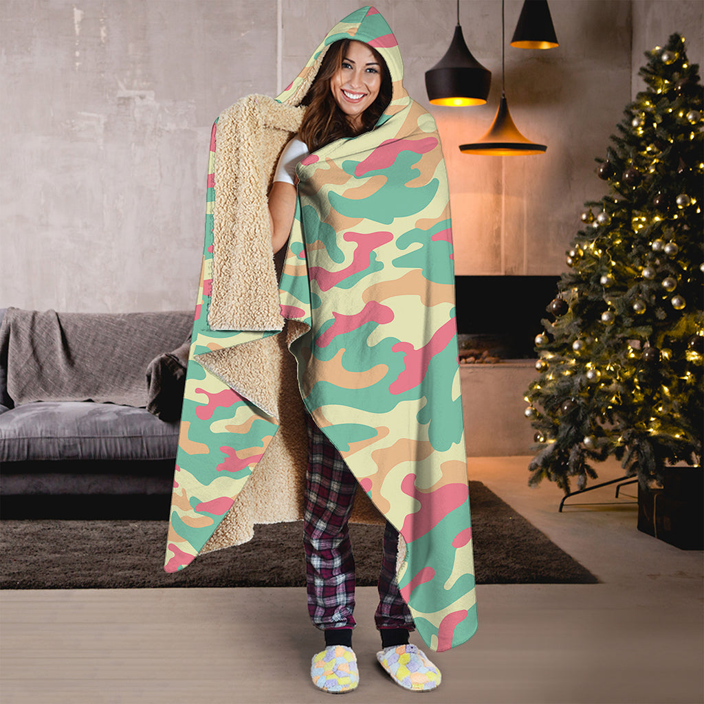 Pastel Camouflage Print Hooded Blanket