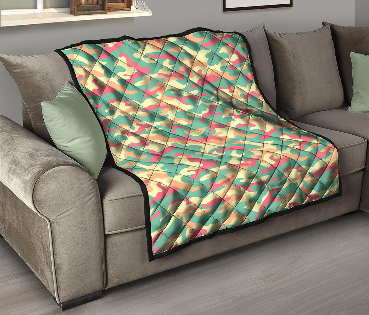 Pastel Camouflage Print Quilt