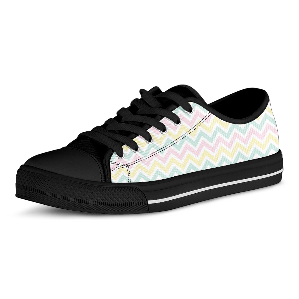 Pastel Chevron Pattern Print Black Low Top Shoes