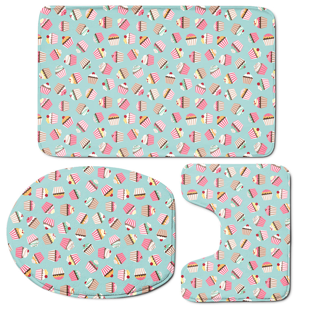 Pastel Cupcake Pattern Print 3 Piece Bath Mat Set