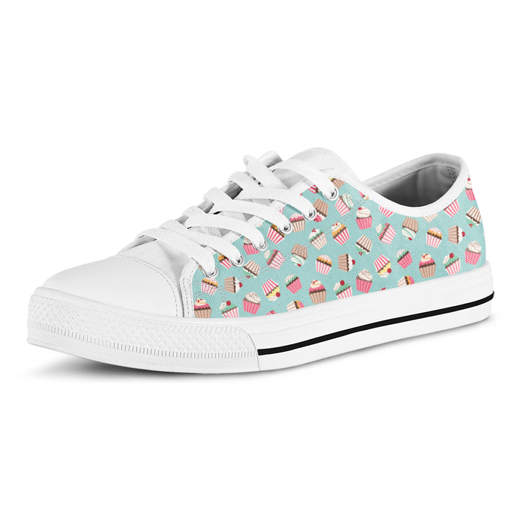 Pastel Cupcake Pattern Print White Low Top Shoes