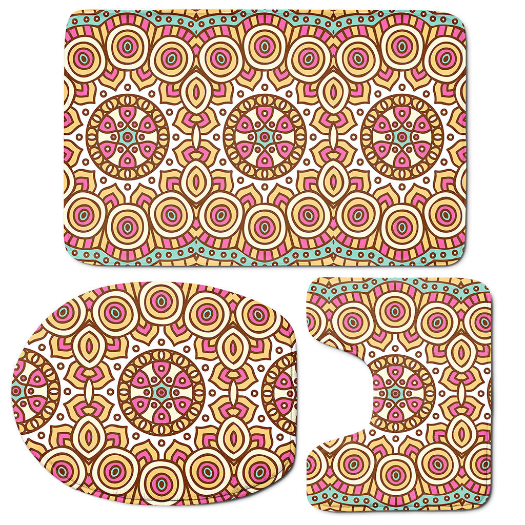 Pastel Ethnic Mandala Print 3 Piece Bath Mat Set