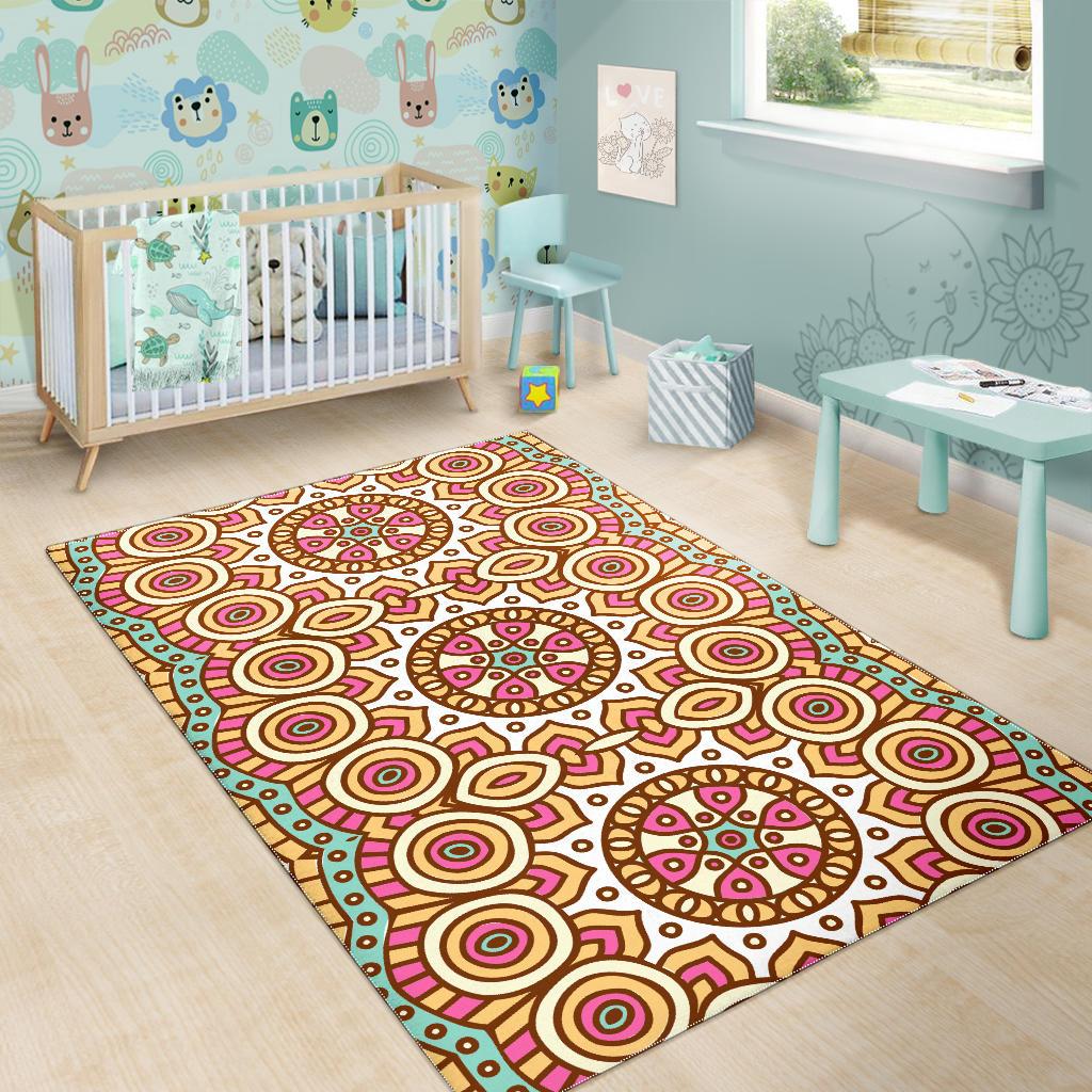 Pastel Ethnic Mandala Print Area Rug GearFrost