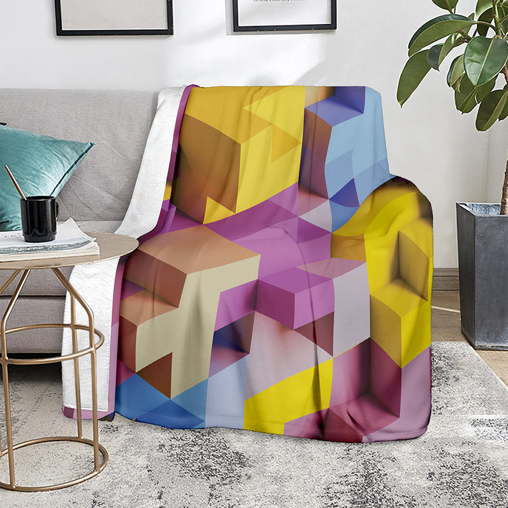 Pastel Geometric Cubic Print Blanket