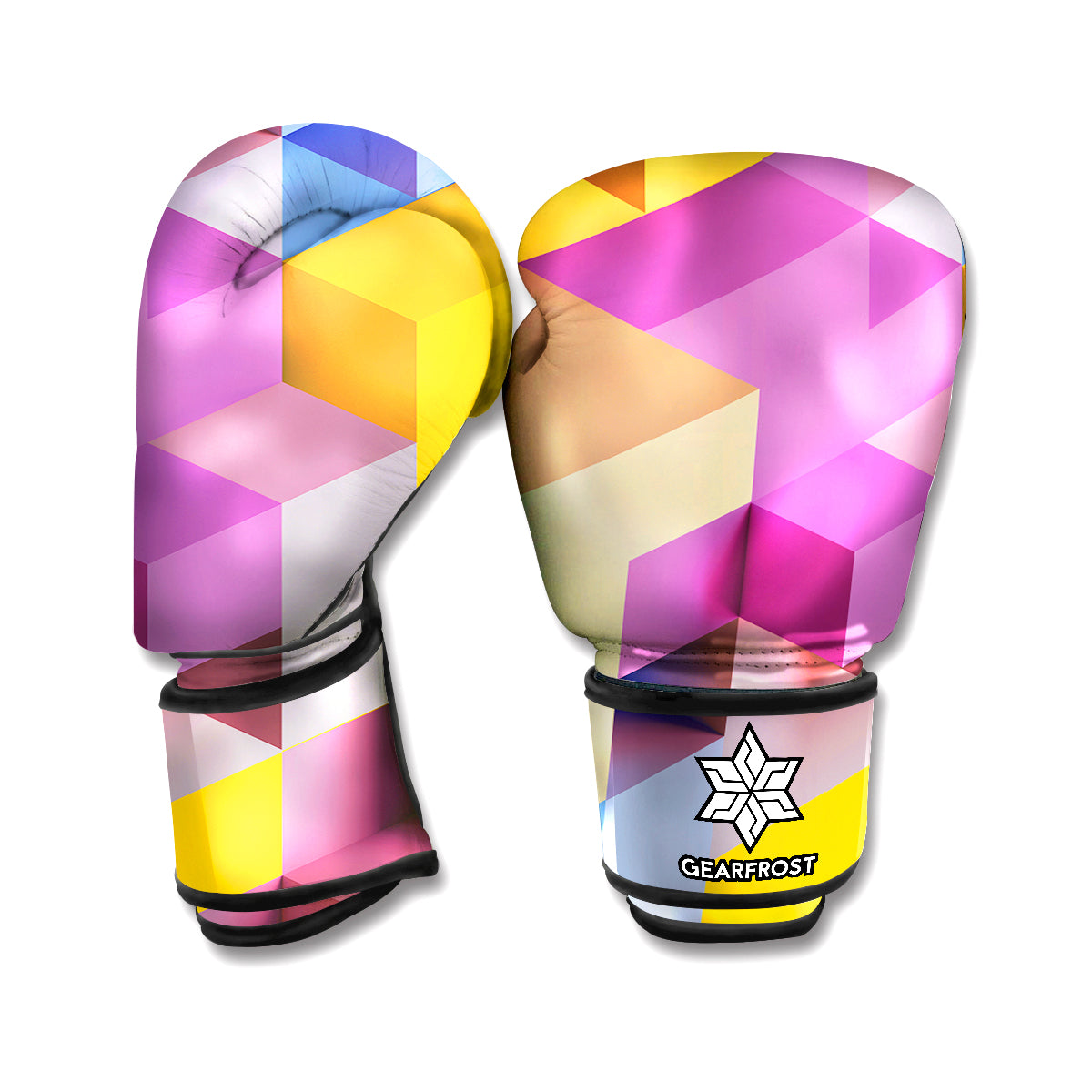 Pastel Geometric Cubic Print Boxing Gloves