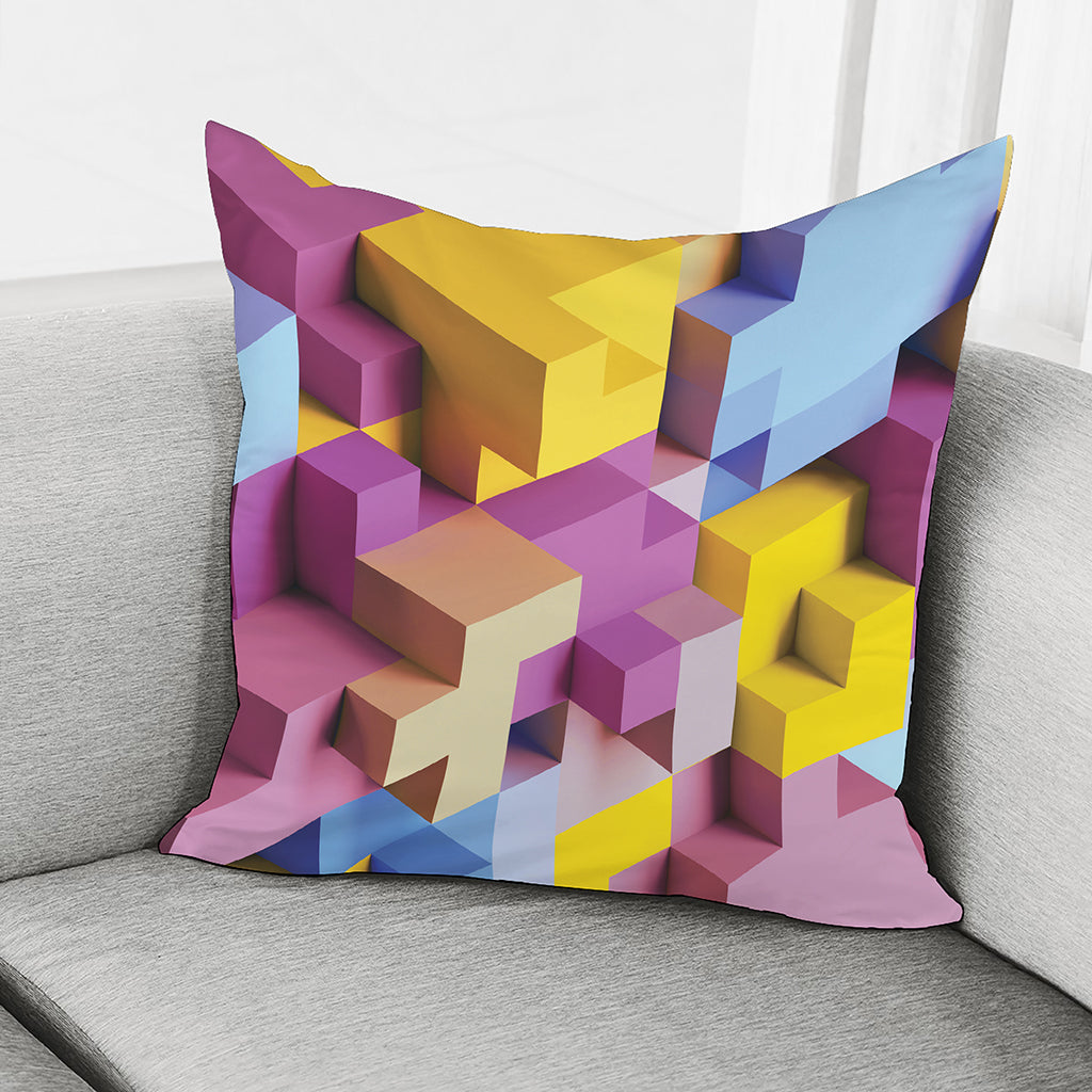 Pastel Geometric Cubic Print Pillow Cover