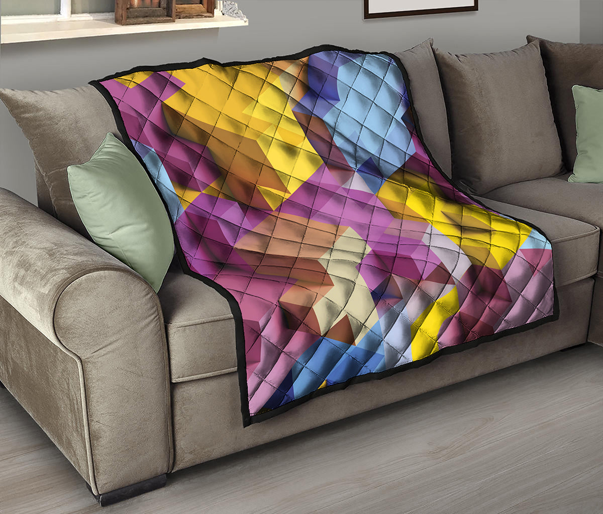Pastel Geometric Cubic Print Quilt