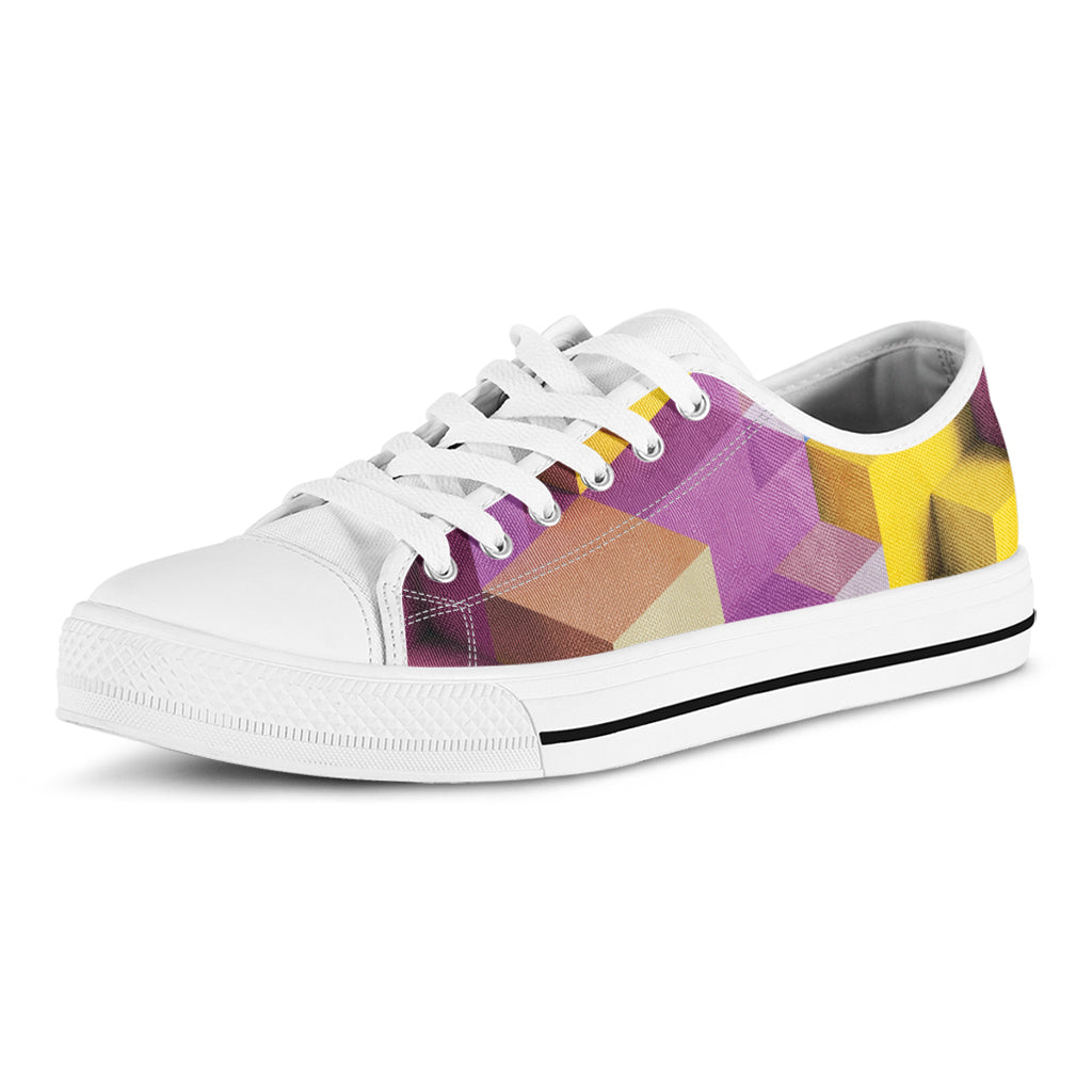 Pastel Geometric Cubic Print White Low Top Shoes