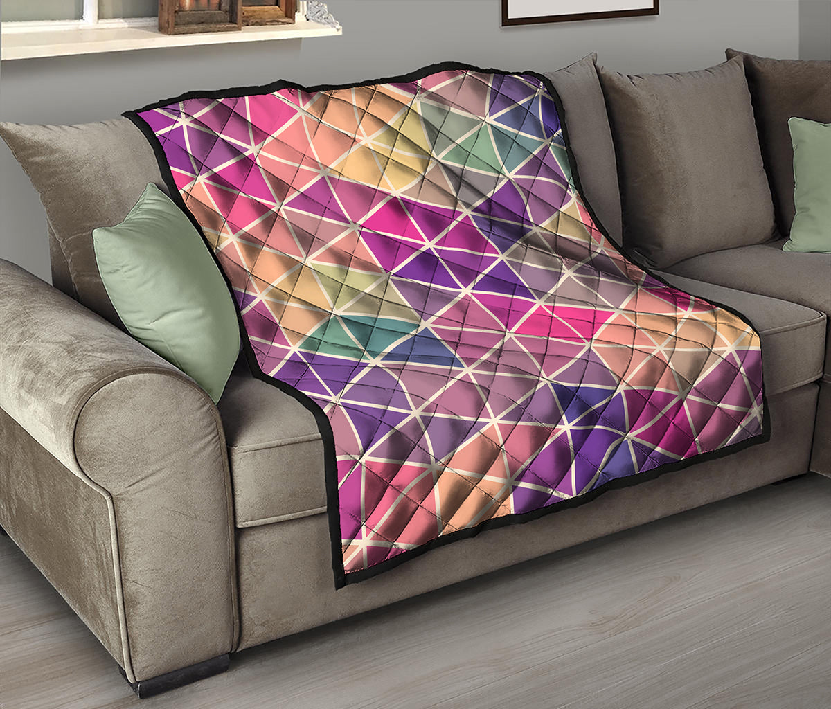 Pastel Geometric Shape Pattern Print Quilt