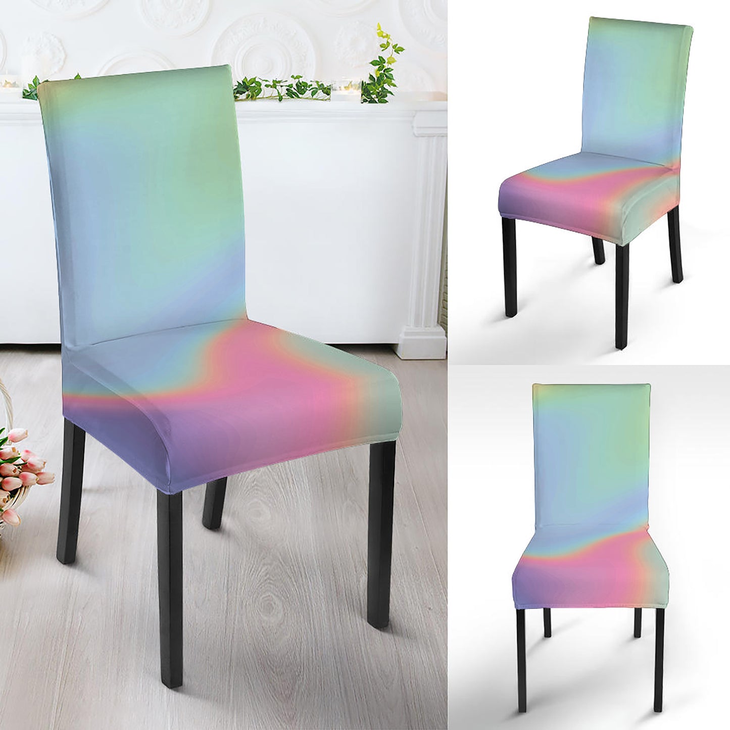 Pastel Holographic Print Dining Chair Slipcover