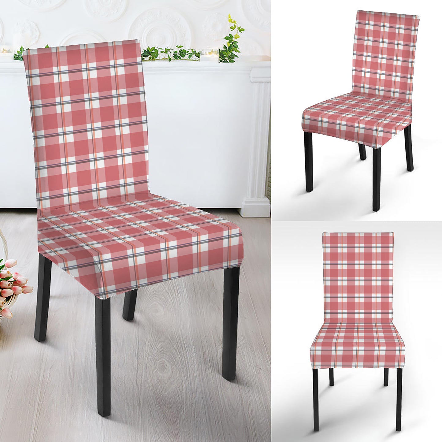 Pastel Madras Pattern Print Dining Chair Slipcover