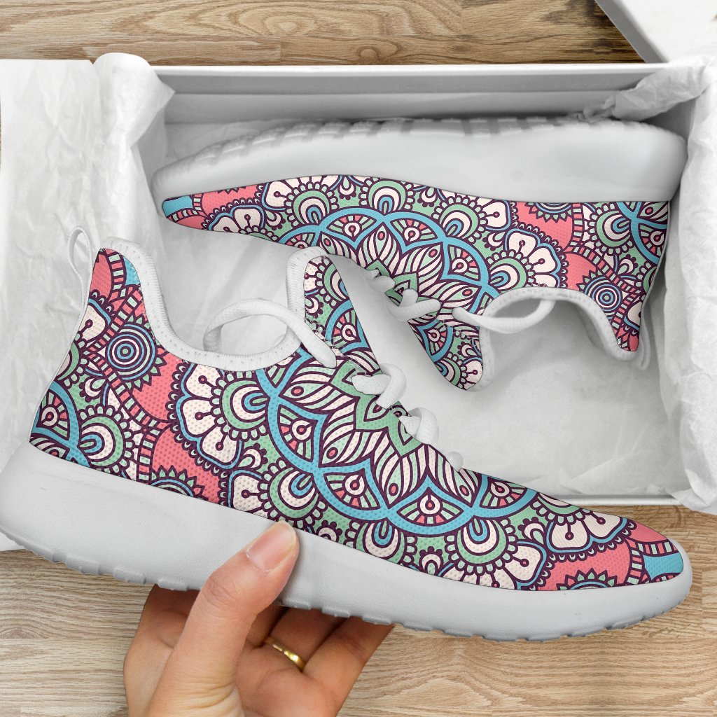 Pastel Mandala Bohemian Pattern Print Mesh Knit Shoes GearFrost
