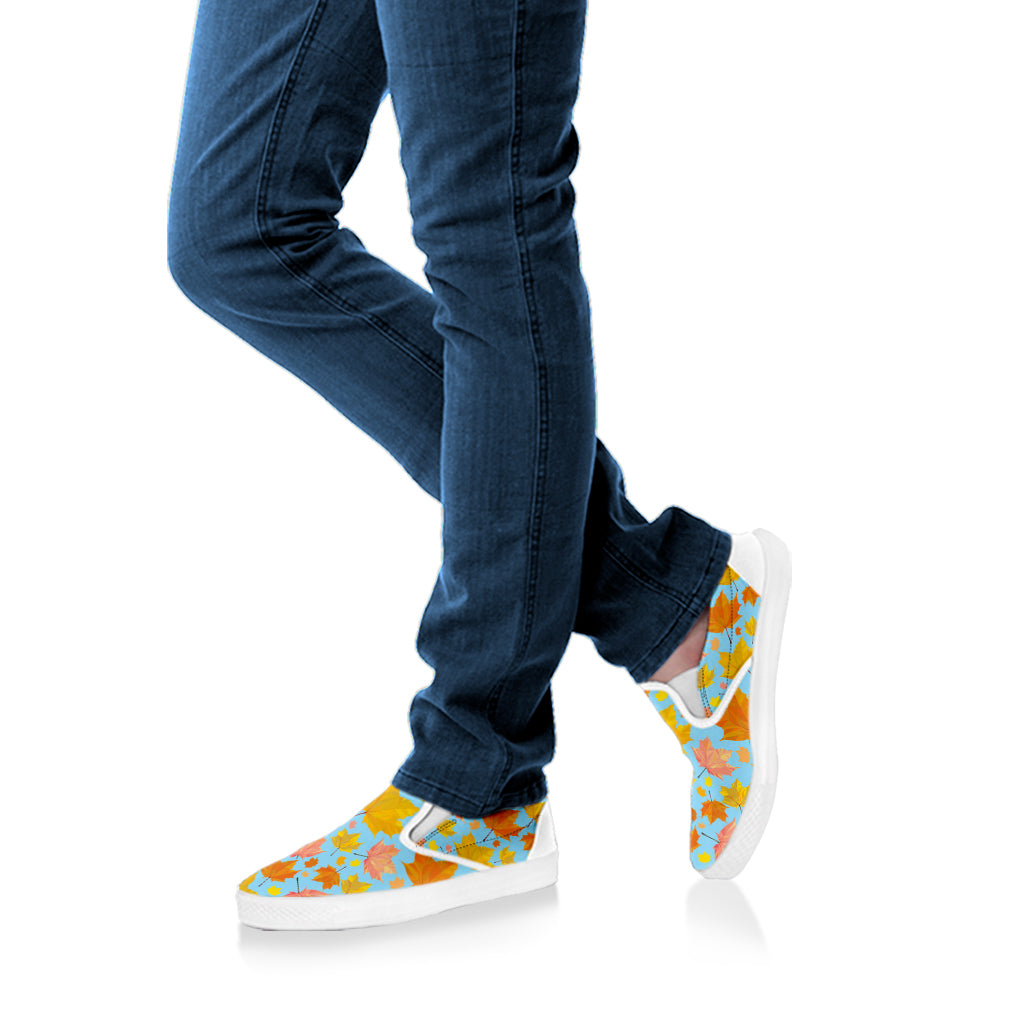 Pastel Maple Leaves Pattern Print White Slip On Shoes