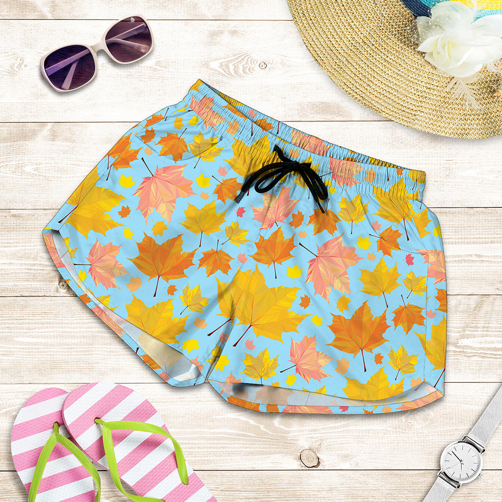 Pastel Maple Leaves Pattern Print Women's Shorts