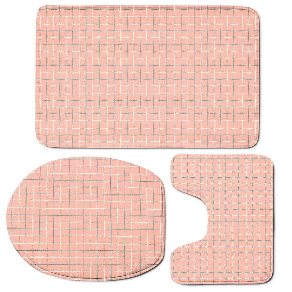 Pastel Orange Tattersall Pattern Print 3 Piece Bath Mat Set