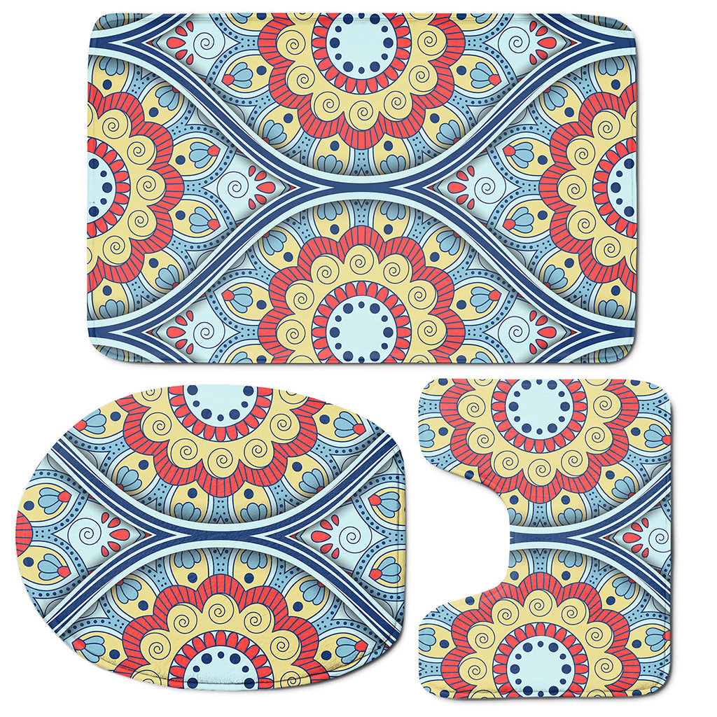 Pastel Ornament Mandala Print 3 Piece Bath Mat Set