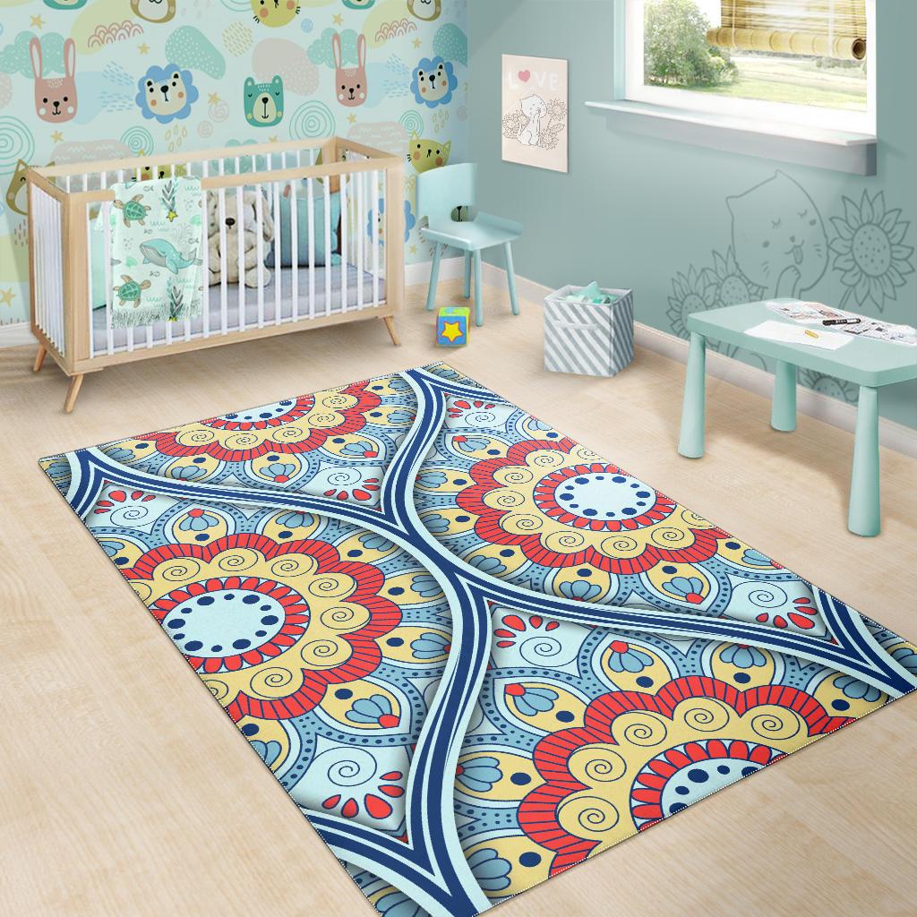 Pastel Ornament Mandala Print Area Rug GearFrost