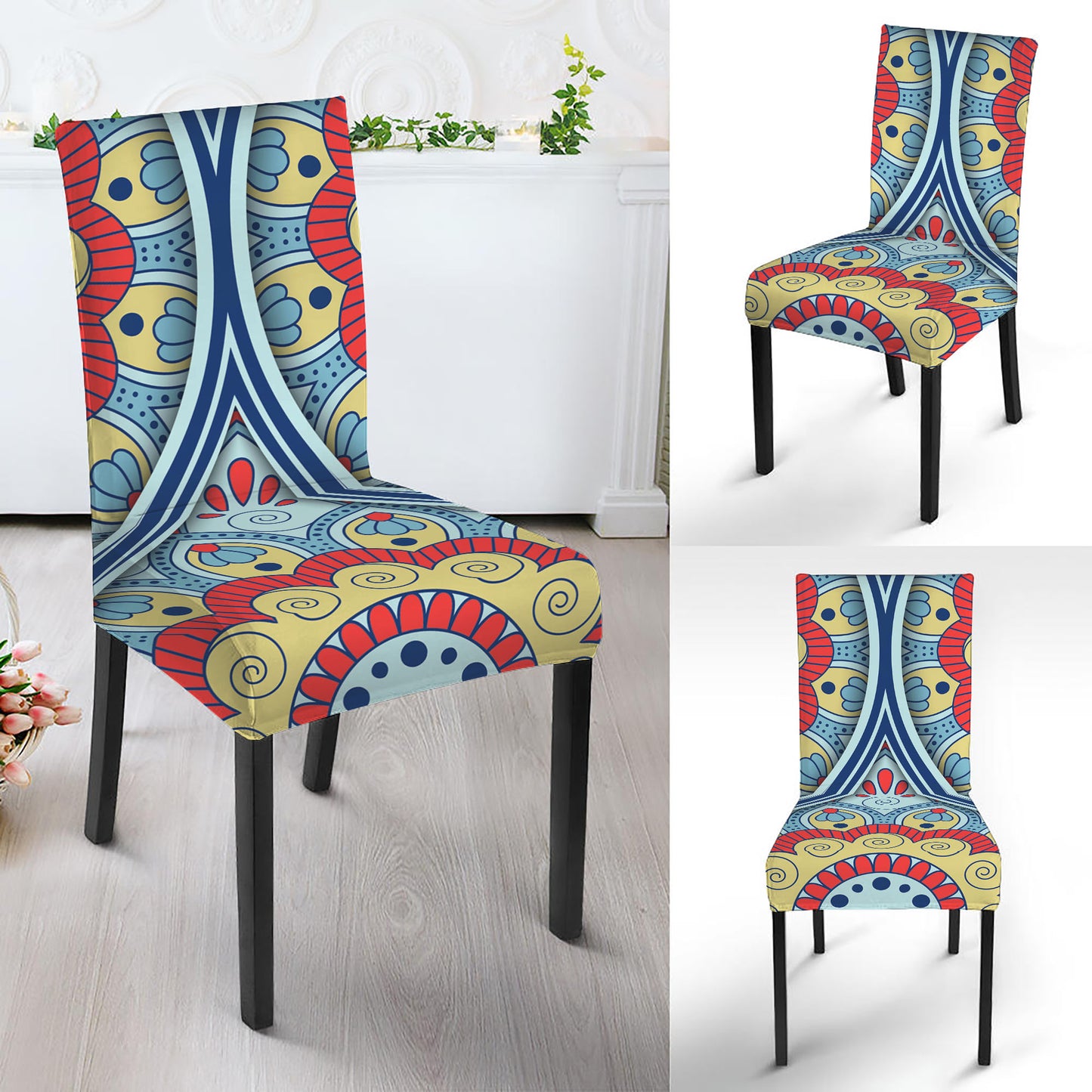 Pastel Ornament Mandala Print Dining Chair Slipcover