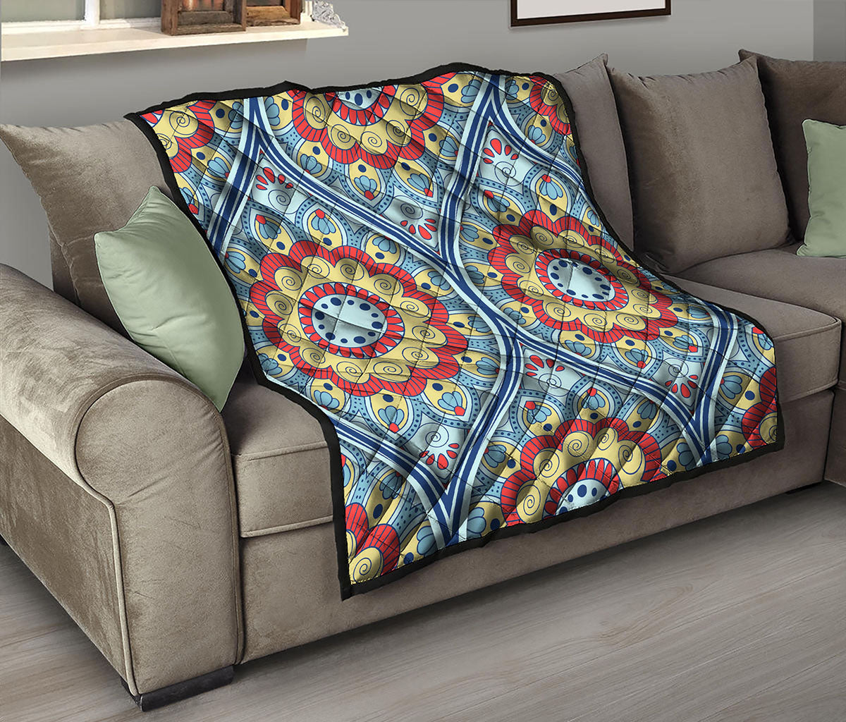 Pastel Ornament Mandala Print Quilt
