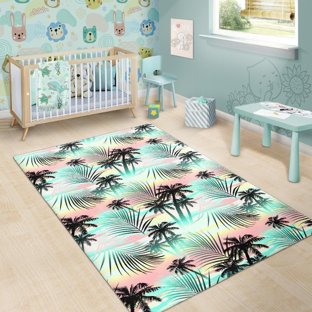 Pastel Palm Tree Pattern Print Area Rug GearFrost