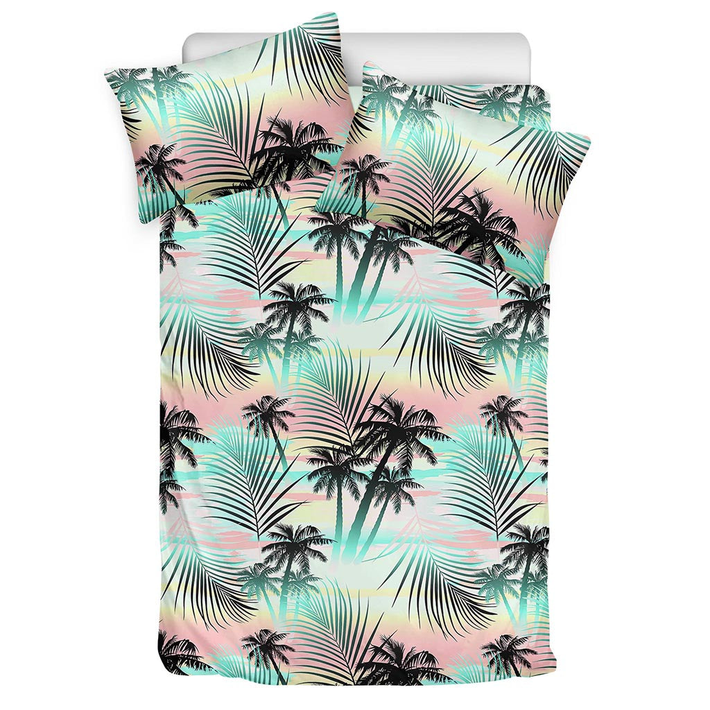 Pastel Palm Tree Pattern Print Duvet Cover Bedding Set