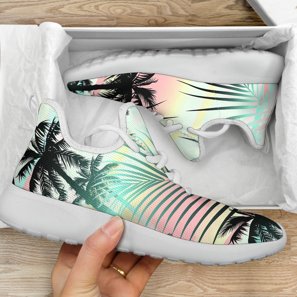 Pastel Palm Tree Pattern Print Mesh Knit Shoes GearFrost
