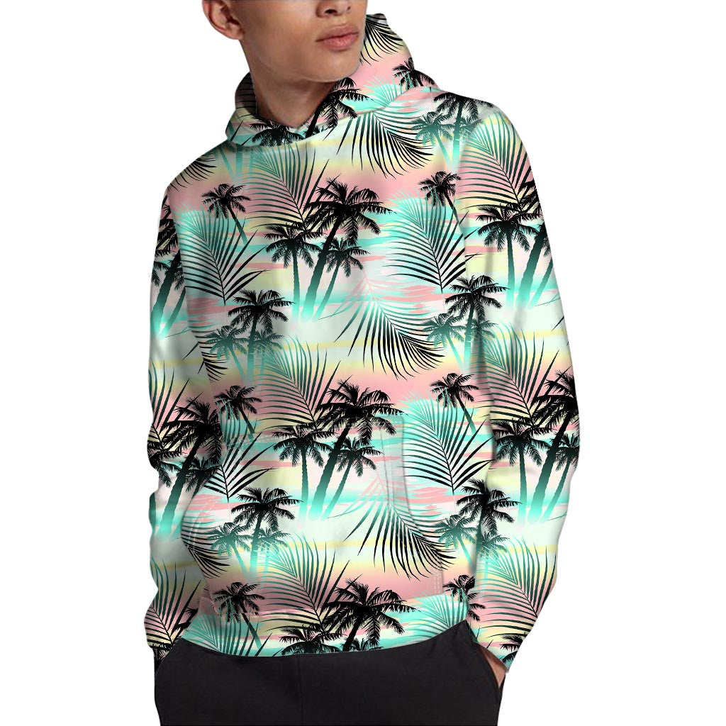 Pastel Palm Tree Pattern Print Pullover Hoodie