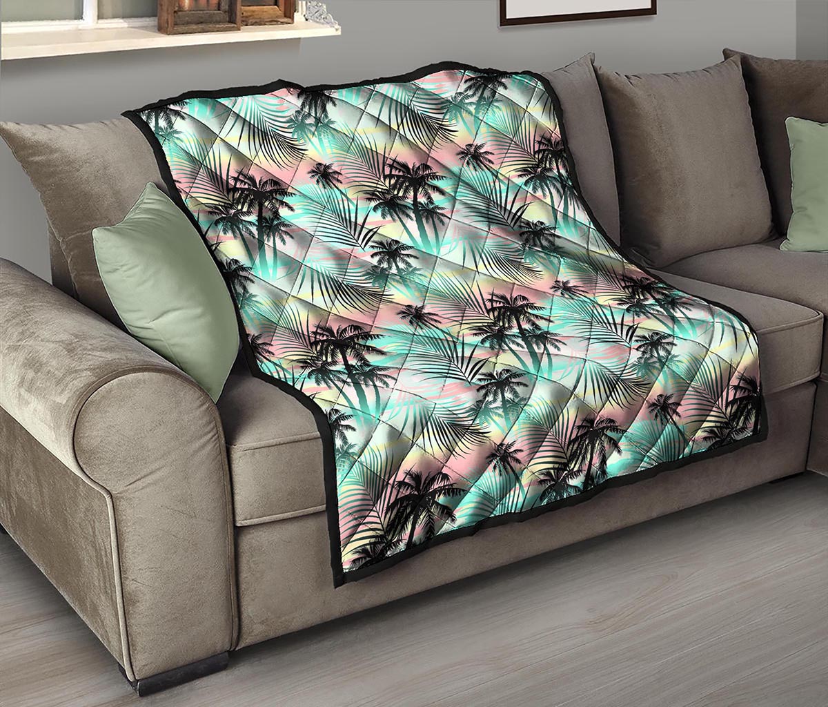 Pastel Palm Tree Pattern Print Quilt