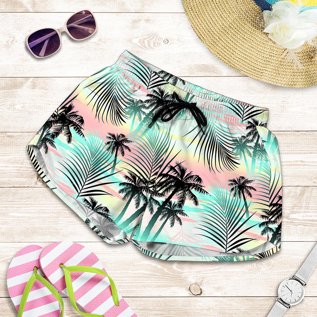 Pastel Palm Tree Pattern Print Women's Shorts