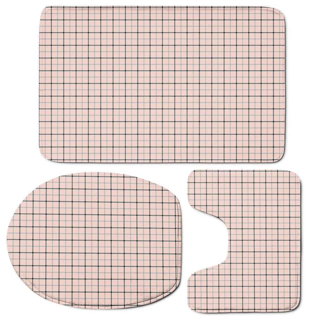 Pastel Pink And Black Tattersall Print 3 Piece Bath Mat Set