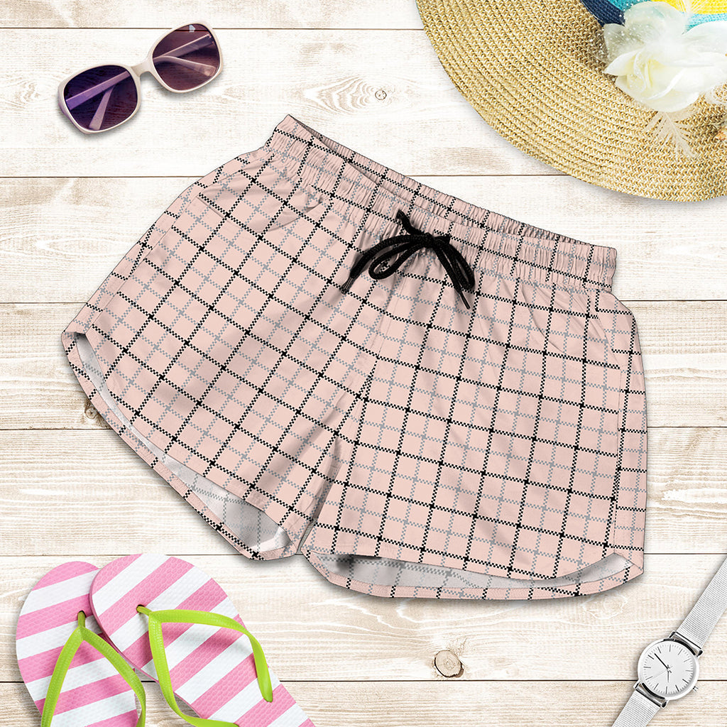 Pastel Pink And Black Tattersall Print Women's Shorts