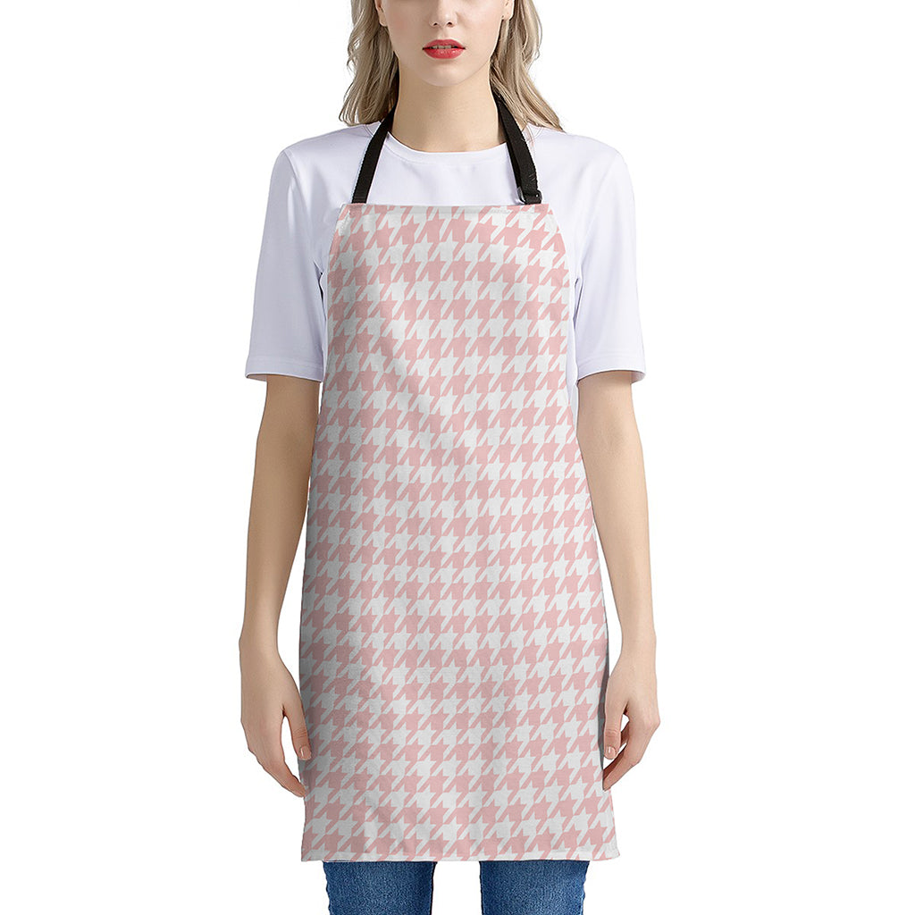 Pastel Pink And White Houndstooth Print Apron