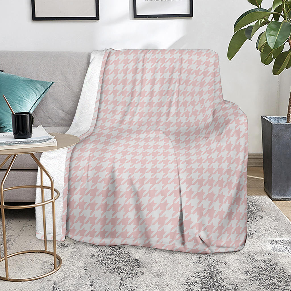 Pastel Pink And White Houndstooth Print Blanket