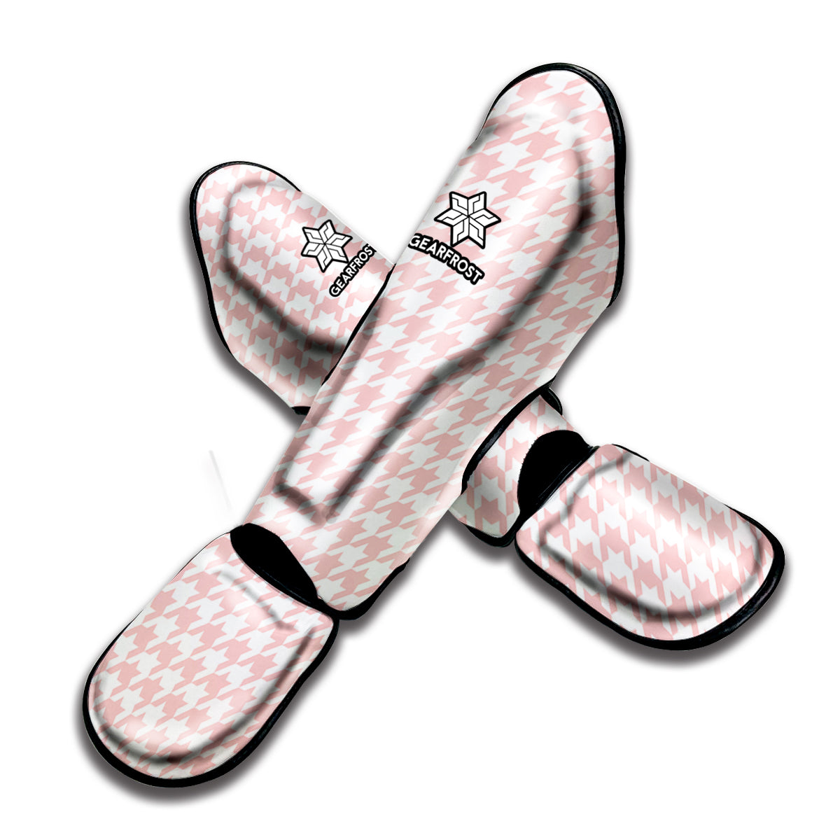 Pastel Pink And White Houndstooth Print Muay Thai Shin Guard