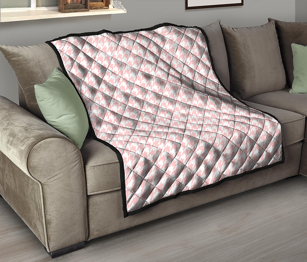 Pastel Pink And White Houndstooth Print Quilt