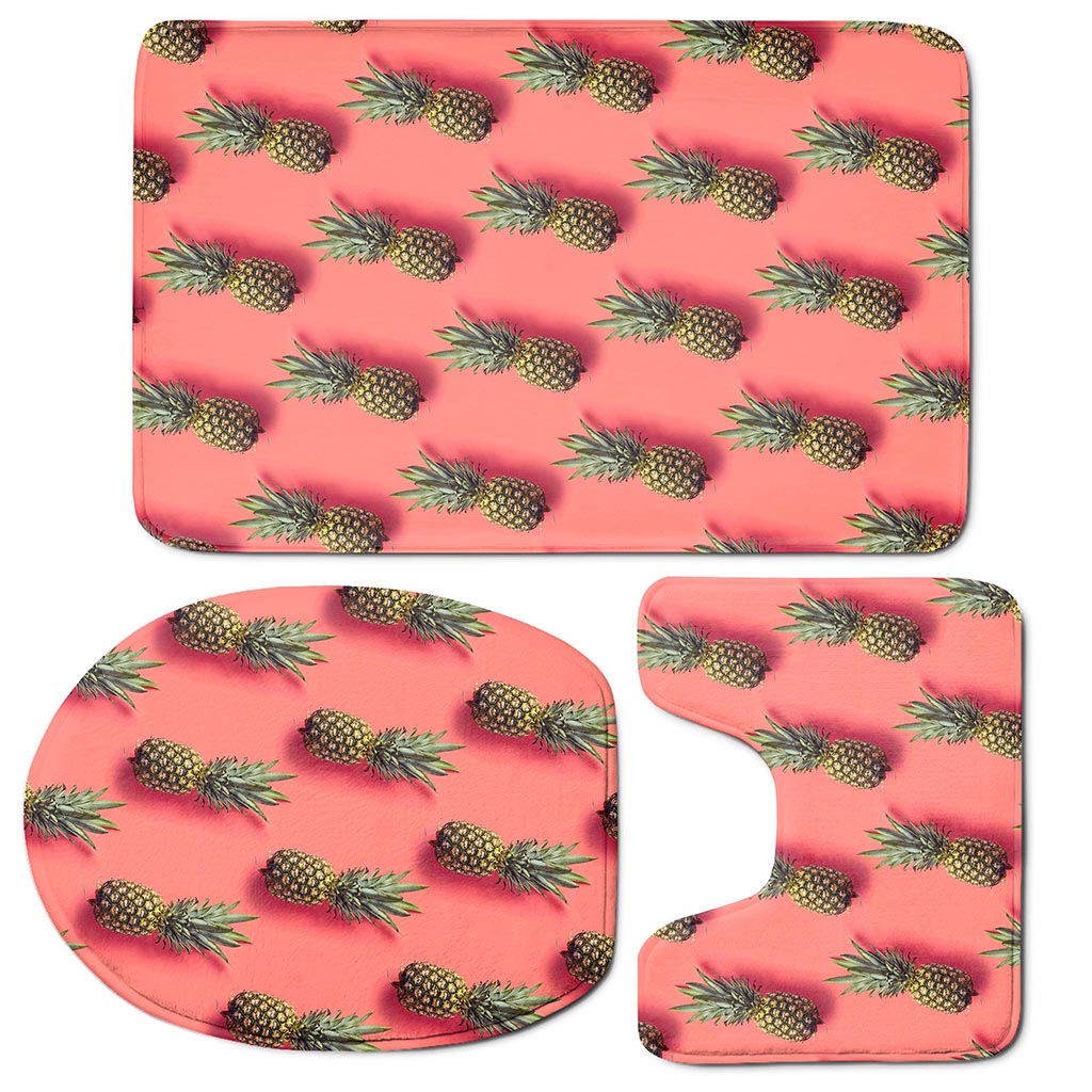 Pastel Pink Pineapple Pattern Print 3 Piece Bath Mat Set