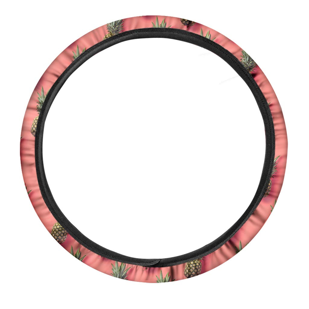 Pastel Pink Pineapple Pattern Print Car Steering Wheel Cover