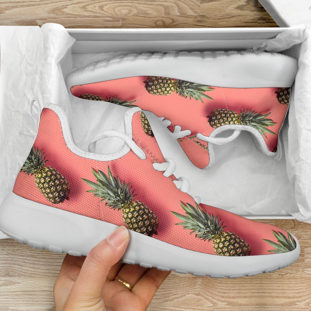 Pastel Pink Pineapple Pattern Print Mesh Knit Shoes GearFrost