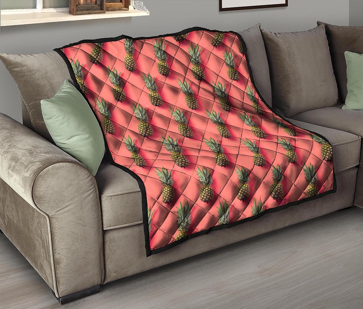 Pastel Pink Pineapple Pattern Print Quilt